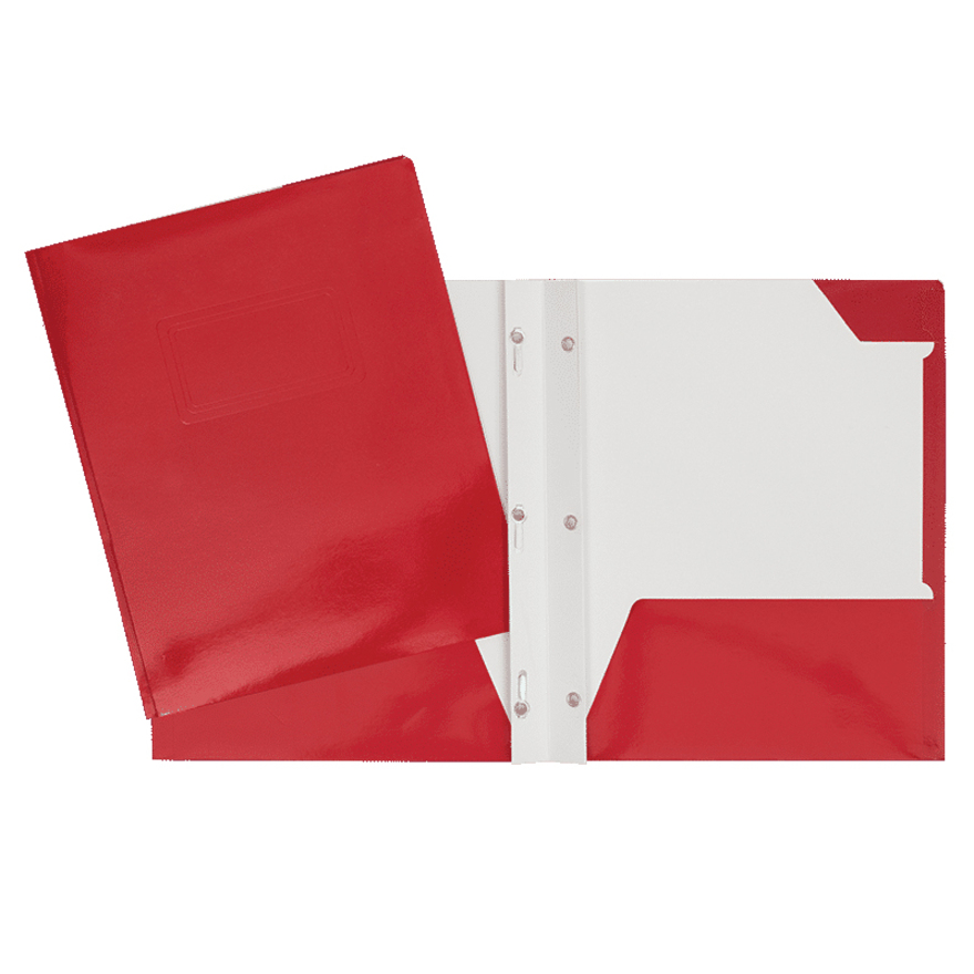 [737304] Laminated Cardboard Duo-tang with Fasteners and Pockets (Red)