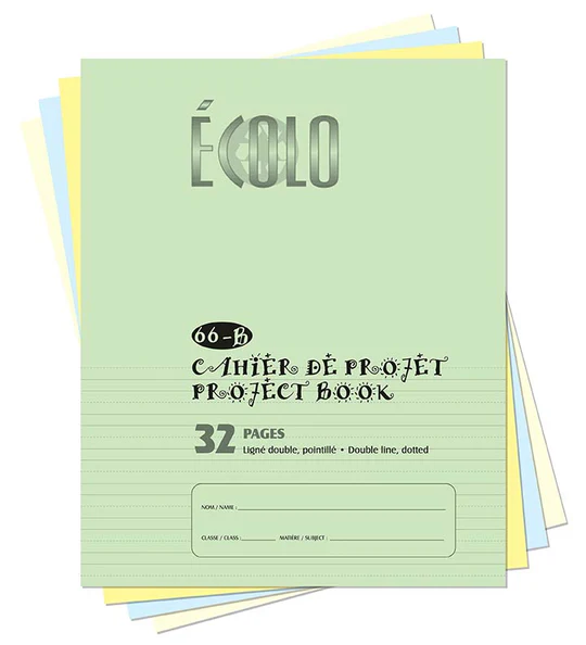 [EC66B-V] Cahier de projet Écolo #66B, 1/2 interligné et pointillé - 1/2 blanc (Vert)