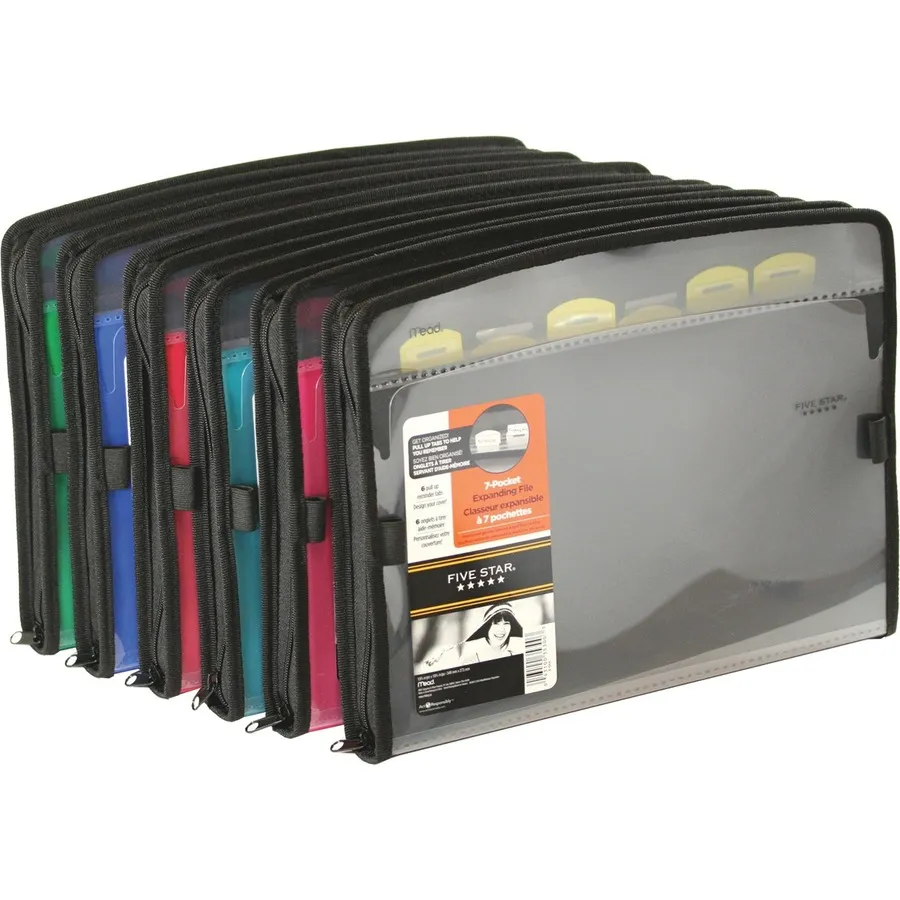 [210195] Expandable File Folder with separators and zipper closure, 7 pockets, Ass. col.