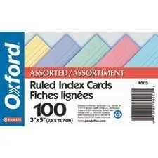 Fiches lignées multicoles, 4 × 6 pouces, Oxford (Pqt 100)