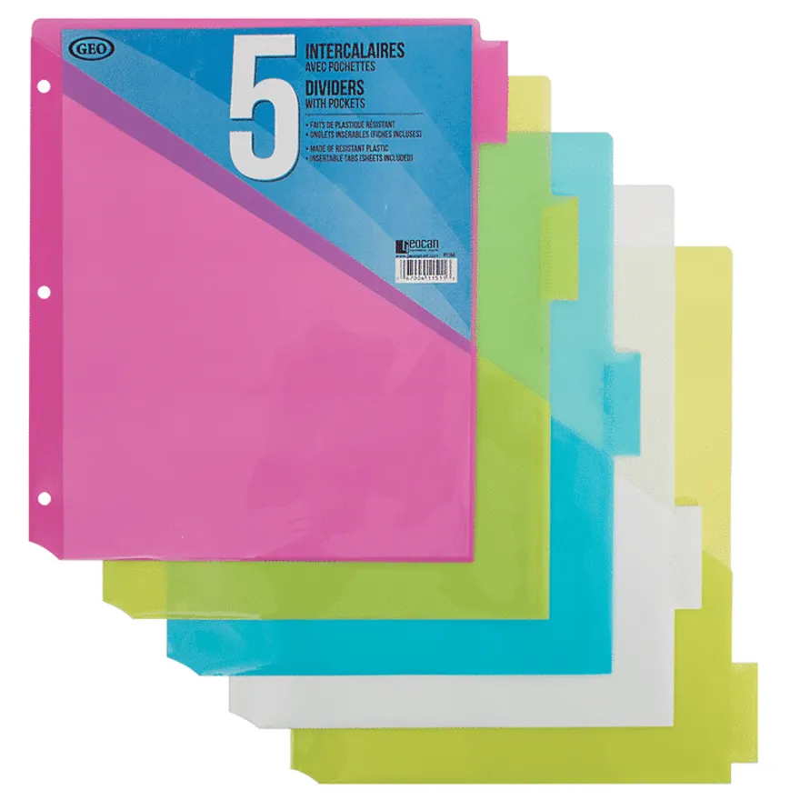 GEO 5 Plastic Dividers with Pocket (Pkg 5)