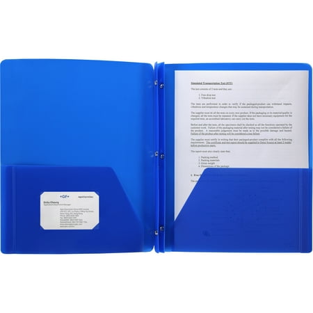 [1036805] Duo-tang Oxford en plastique rigide attaches et pochettes, bleu