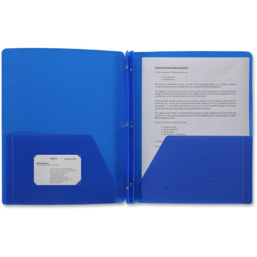 Oxford Hard Plastic Duo-tang with fasteners and pockets, Blue