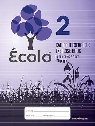 [EC2-100] Cahier d'exercices Écolo #2, Ligné 7 mm, 3 trous, 100 pages