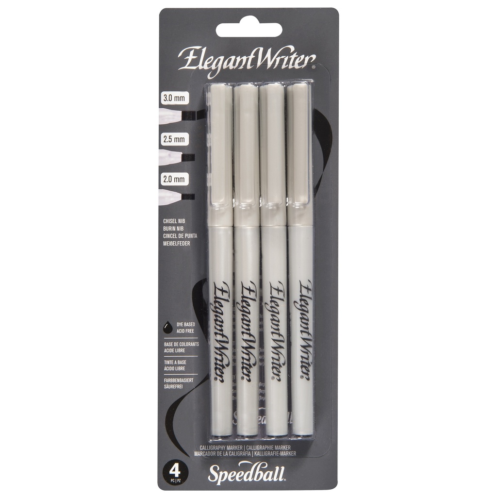 [1066406] Ensemble de stylos de calligraphie Speedball Elegant Writer, noir, pointes assorties, paquet de 4