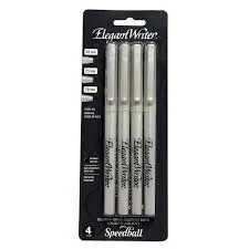 Ensemble de stylos de calligraphie Speedball Elegant Writer, noir, pointes assorties, paquet de 4
