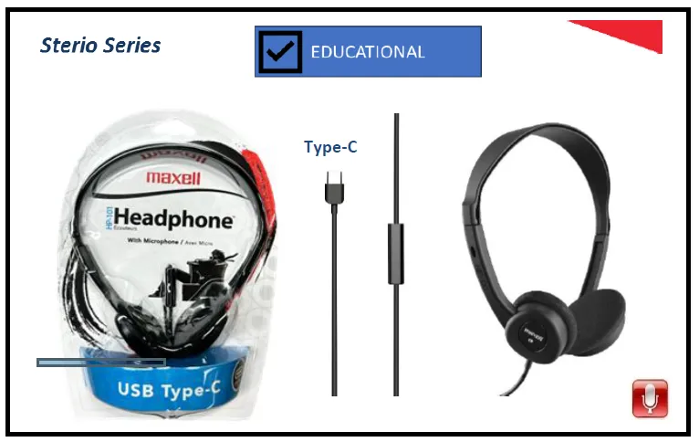 [P197326] Casque d’écoute stéréo modèle HP-101TC avec câble USB-C de 6 pieds