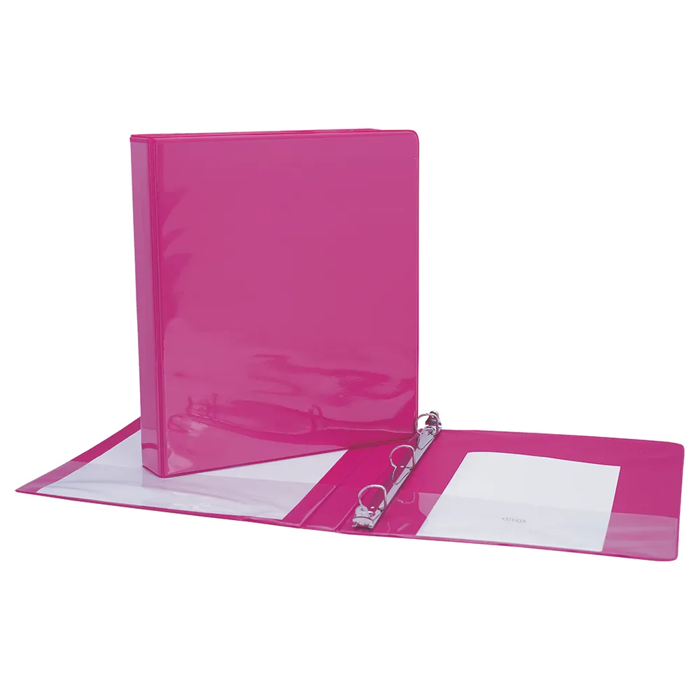 Binder with inside and outside sleeves, D rings, 1/2", Pink