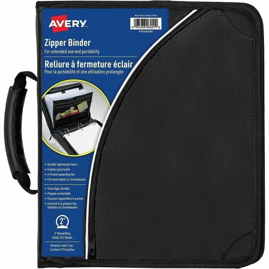 Avery 2" Binder with Zipper and Handle, Black