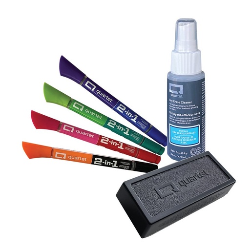 Kit features Quartet dual tip markers, fine point (with an eraser and dry-erase cleaner)