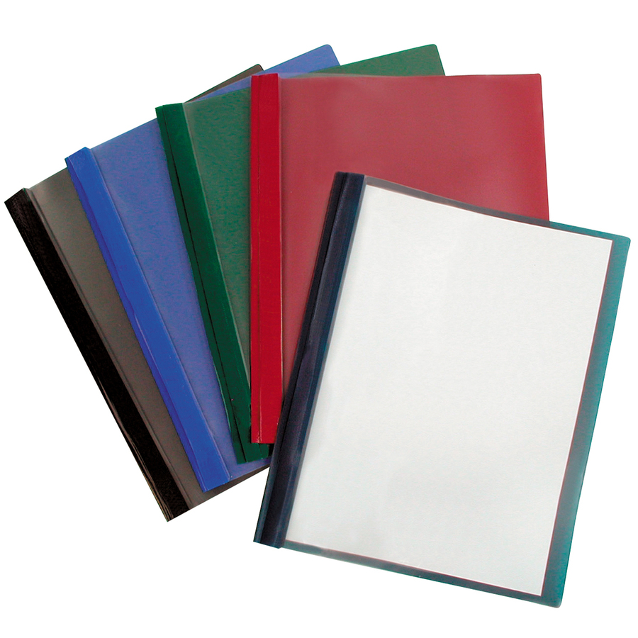 Duo-tang Plastique souple avec attaches, devant transparent, Coul. ass.