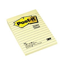 Bloc de feuillets autoadhésifs Post-It, lignés 4" X 6", jaune