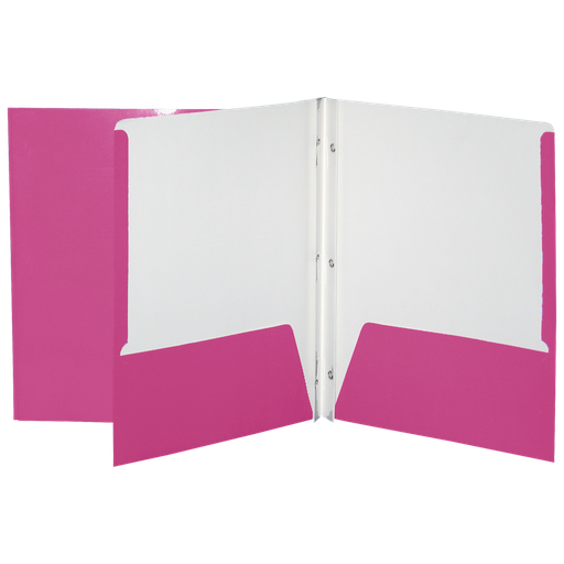 Laminated Cardboard Duo-tang with Fasteners and Pockets, Pink