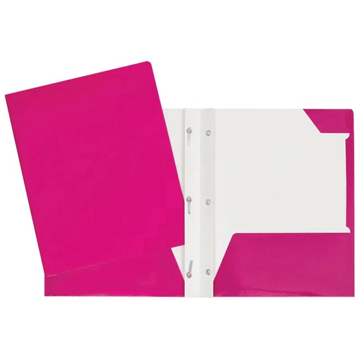 Laminated Cardboard Duo-tang with Fasteners and Pockets, Pink