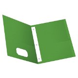 Cardboard Duo-tang with Fasteners and Pockets, Green