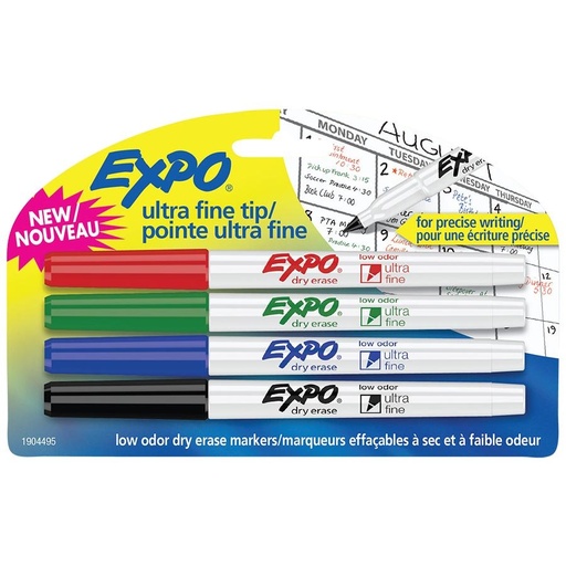 Expo Low Odour Whiteboard Markers, Ultra-fine Tip (Set of 4)