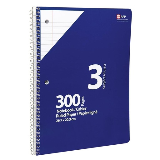 Spiral Notebook, 3 subjects, 300 pages