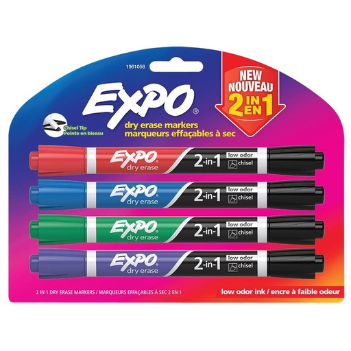 2 in 1 Dry Erase Markers, 2 ink colours in 1 marker, chisel tip