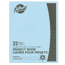 Cahier de projet (12-924), 32 pages, 1/2 Uni- 1/2 Ligné, Bleu