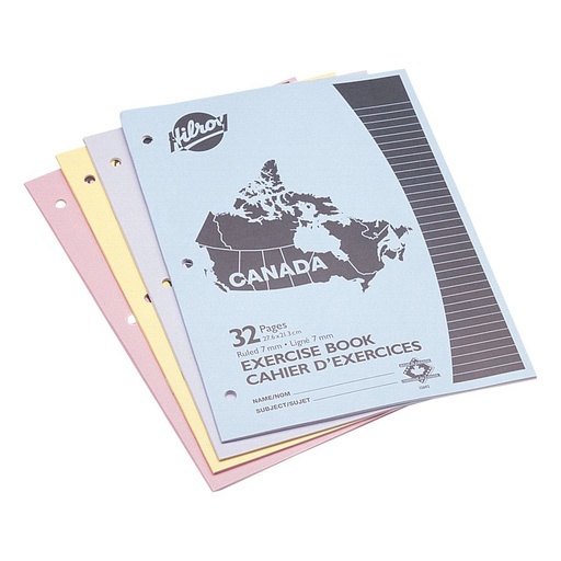 Canada Notebook, Ruled 7 mm, 32 pages (pkg of 4) (blue, yellow, pink, green)