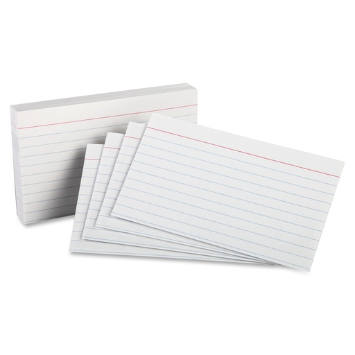 Ruled index card, 3 X 5 inches, White (Pkg 100)