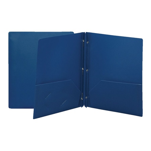 Duo-tang Plastique rigide avec attaches et pochettes, Bleu foncé