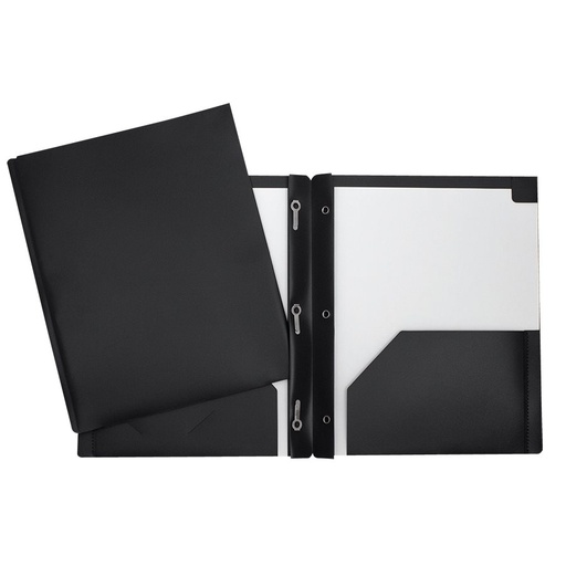 Duo-tang Plastique rigide avec attaches et pochettes, Noir