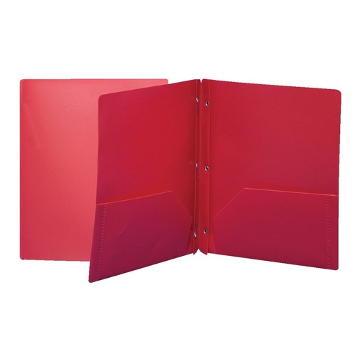 Hard Plastic Duo-tang with Fasteners and Pockets, Red