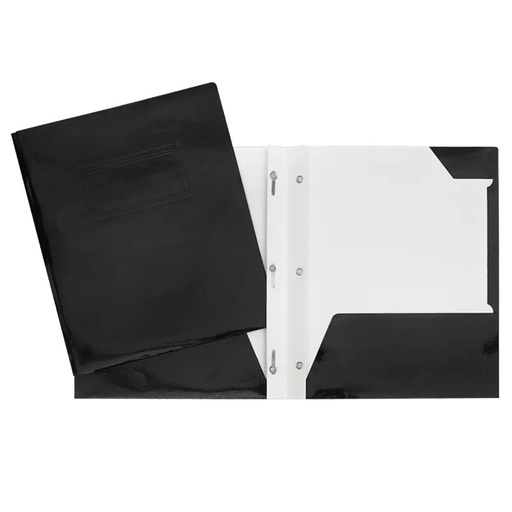 Duo-tang Carton Laminé, attaches et pochettes, Noir