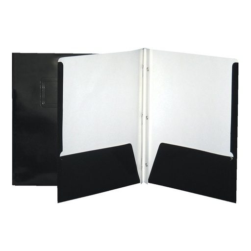 Laminated Cardboard Duo-tang with Fasteners and Pockets, Black