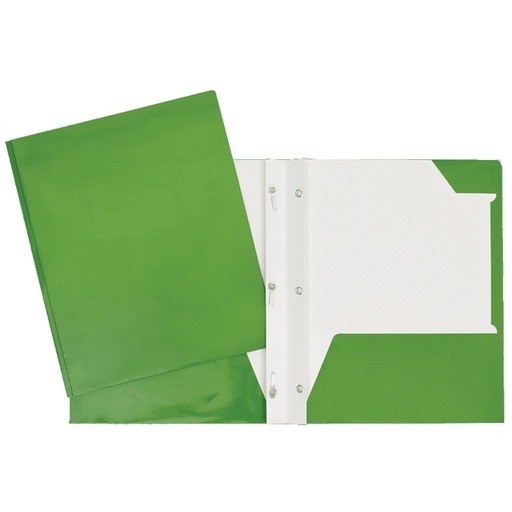 Duo-tang Carton Laminé, attaches et pochettes, Vert pâle