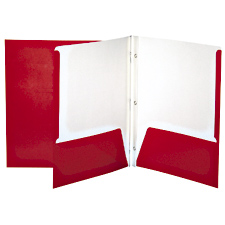 Laminated Cardboard Duo-tang with Fasteners and Pockets, Red