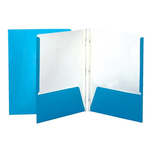 Laminated Cardboard Duo-tang with Fasteners and Pockets, Turquoise