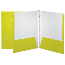 Laminated Cardboard Duo-tang with Fasteners and Pockets, Yellow