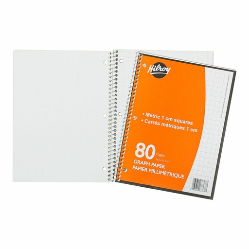 Hilroy Spiral Graph Notebook, 1 cm square, 80 pages