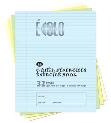 Cahier d'exercice Écolo #22, Ligné 7 mm (32 pages), Bleu