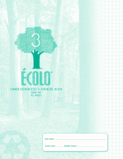 Cahier «Écolo» #3, Quadrillé 4 carrés au pouce