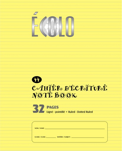 Cahier d'écriture «Écolo» #44, Interligné 5 mm et pointillé, 32 pages