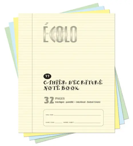 Cahier d'écriture Écolo #44, Interligné 5 mm et pointillé, 32 pages