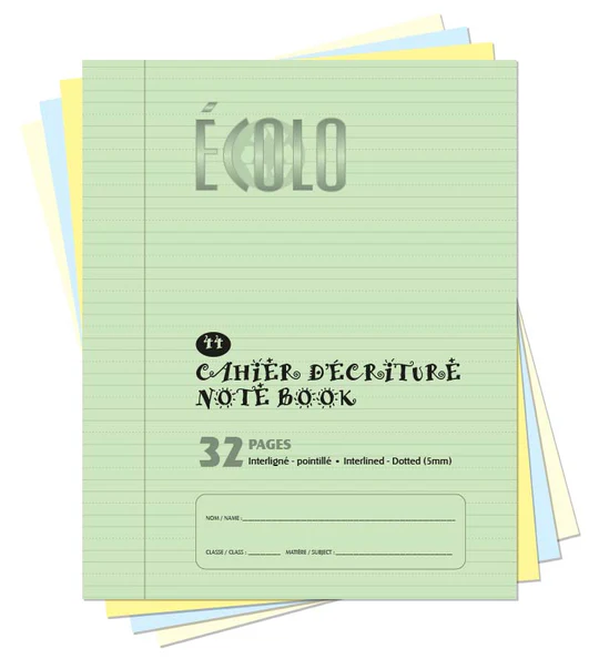 Cahier d'écriture Écolo #44, Interigné et pointillé, 32 p., Vert