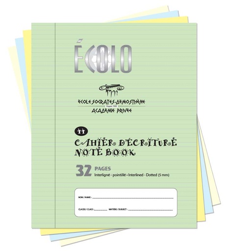 Ecolo Writing Book #44, Interlined and Dotted, 32 p., Vert