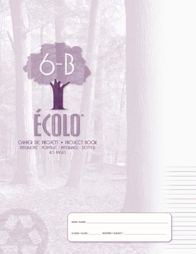 Cahier de projet «Écolo» #6B, Interligné avec trottoir au bas, 6 séquences, 40 pages