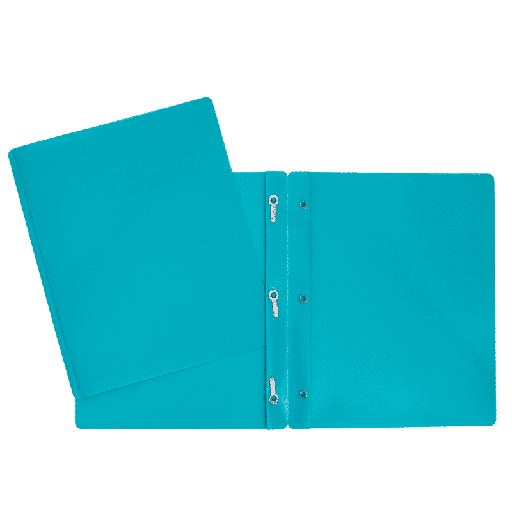 Hard Plastic Duo-tang with Fasteners, Turquoise