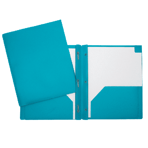 Duo-tang plastique rigide avec attaches et pochettes, Bleu pâle