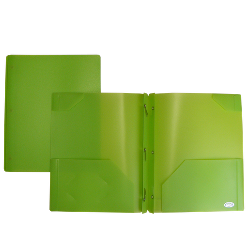 Hard Plastic Duo-tang with Fasteners and pockets, Light Green