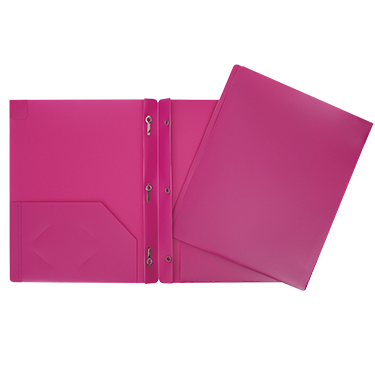 Duo-tang Plastique rigide avec attaches et pochettes, Rose