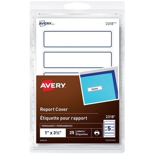 Étiquettes autoadhésives pour couverture de présentation, 1 x 3-1/2 po (pqt de 25)