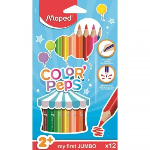 Crayons de couleurs en bois forme Triangulaire Maxi-Jumbo Corlor'Peps Maped (boîte de 12)